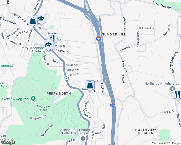 map of restaurants, bars, coffee shops, grocery stores, and more near 3700 Ruggles Street in Pittsburgh