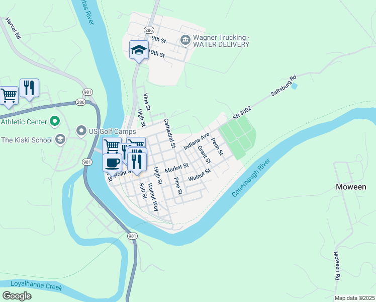 map of restaurants, bars, coffee shops, grocery stores, and more near 608 Indiana Avenue in Saltsburg
