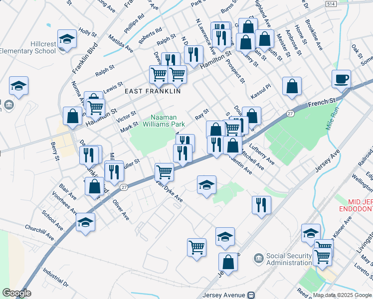 map of restaurants, bars, coffee shops, grocery stores, and more near 29 Matilda Avenue in Franklin Township
