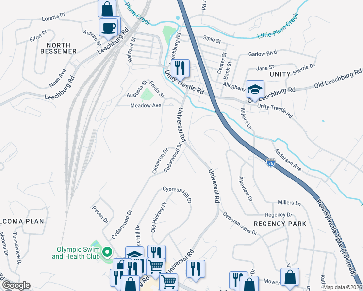 map of restaurants, bars, coffee shops, grocery stores, and more near 966 Cedarwood Drive in Pittsburgh