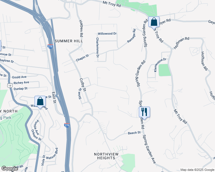 map of restaurants, bars, coffee shops, grocery stores, and more near 319 Faber Street in Pittsburgh