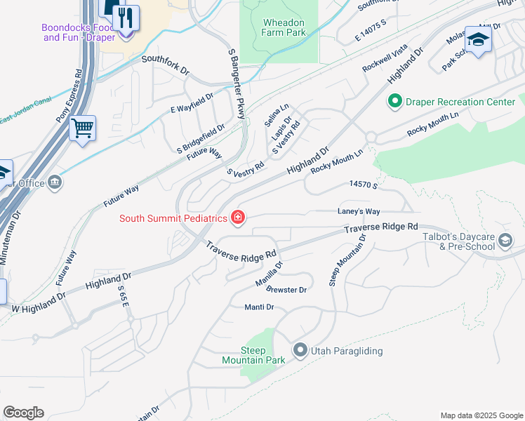map of restaurants, bars, coffee shops, grocery stores, and more near 351 Haven Crest Road in Draper