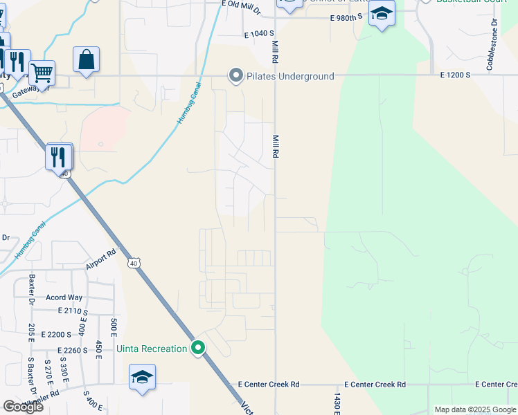 map of restaurants, bars, coffee shops, grocery stores, and more near 1712 South 1160 East in Heber City