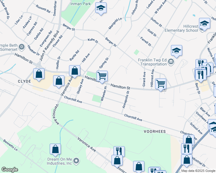 map of restaurants, bars, coffee shops, grocery stores, and more near 1218 Hamilton Street in Franklin Township