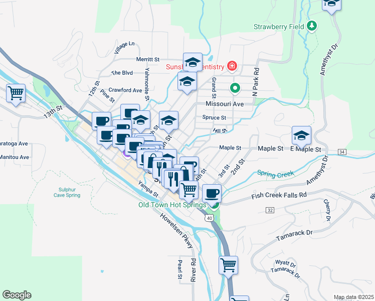 map of restaurants, bars, coffee shops, grocery stores, and more near 532 Pine Street in Steamboat Springs