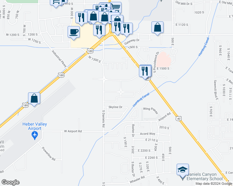 map of restaurants, bars, coffee shops, grocery stores, and more near 144 East Turner Mill Road in Heber City
