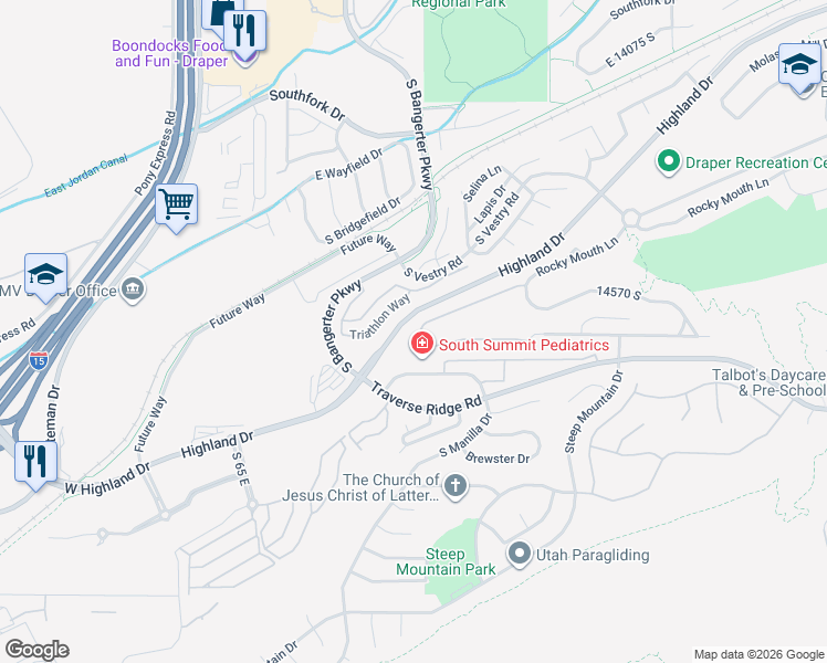 map of restaurants, bars, coffee shops, grocery stores, and more near 281 Brayden Way in Draper