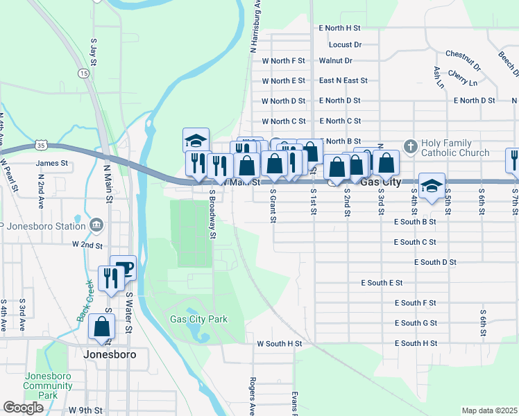 map of restaurants, bars, coffee shops, grocery stores, and more near 221 West South A Street in Gas City