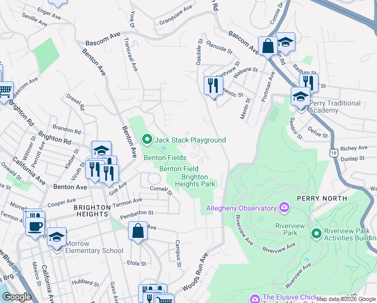 map of restaurants, bars, coffee shops, grocery stores, and more near 299 Squire Circle in Pittsburgh