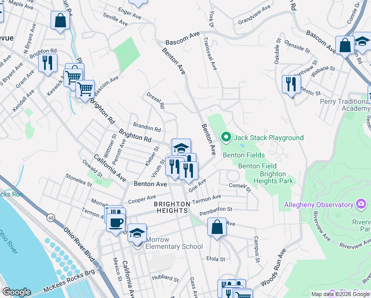 map of restaurants, bars, coffee shops, grocery stores, and more near 3860 Parviss St in Pittsburgh