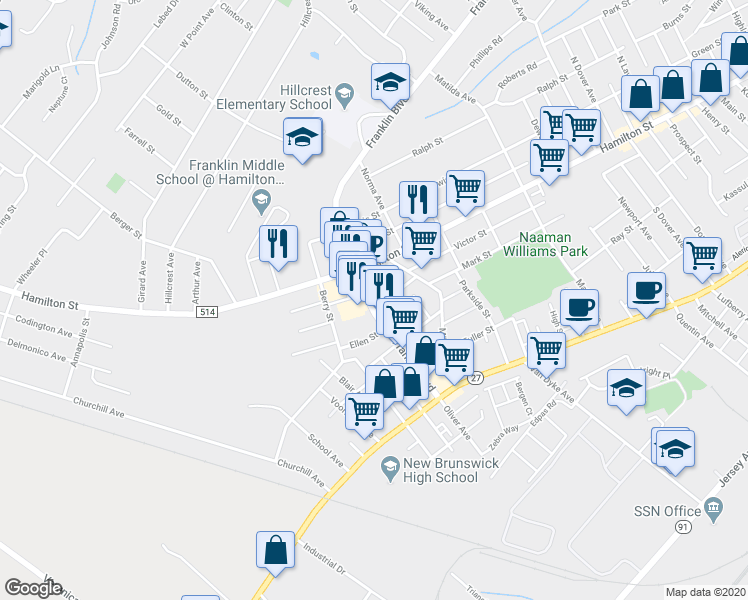 map of restaurants, bars, coffee shops, grocery stores, and more near 662 Franklin Boulevard in Franklin Township