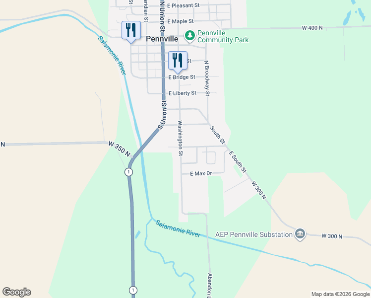 map of restaurants, bars, coffee shops, grocery stores, and more near 220 East 2nd Street in Pennville