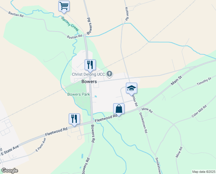 map of restaurants, bars, coffee shops, grocery stores, and more near in Bowers