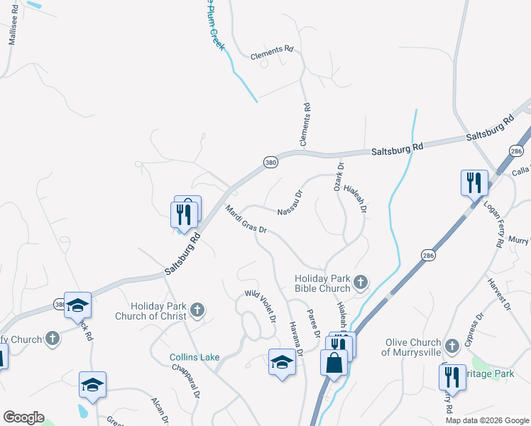map of restaurants, bars, coffee shops, grocery stores, and more near 189 Nassau Drive in Pittsburgh