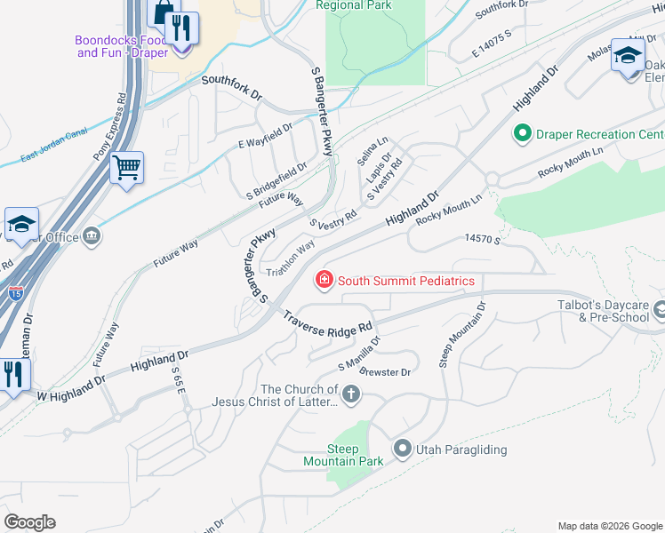 map of restaurants, bars, coffee shops, grocery stores, and more near 281 Brayden Way in Draper