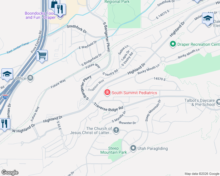 map of restaurants, bars, coffee shops, grocery stores, and more near 281 Brayden Way in Draper