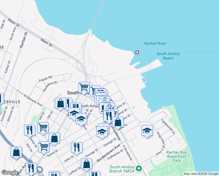map of restaurants, bars, coffee shops, grocery stores, and more near 1000 Schindler Drive in South Amboy