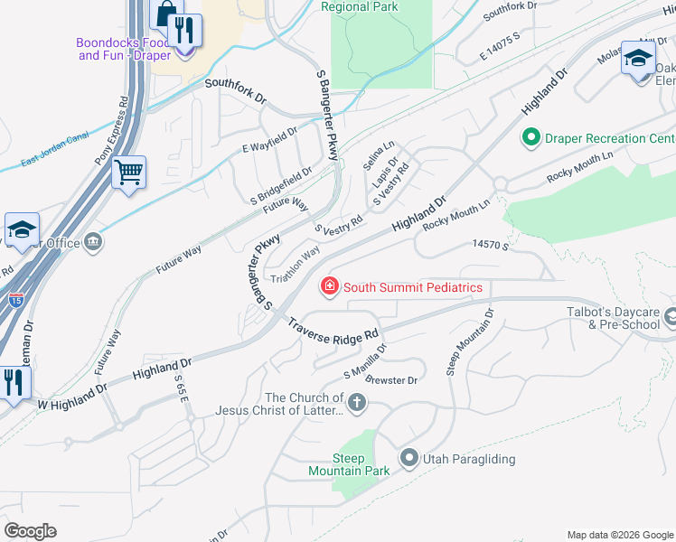map of restaurants, bars, coffee shops, grocery stores, and more near 281 Brayden Way in Draper