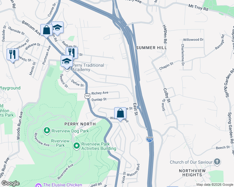 map of restaurants, bars, coffee shops, grocery stores, and more near 3700 Ruggles Street in Pittsburgh