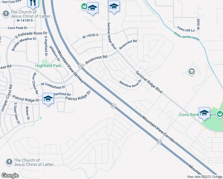 map of restaurants, bars, coffee shops, grocery stores, and more near 14558 South Quiet Shade Drive in Riverton