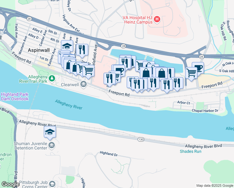 map of restaurants, bars, coffee shops, grocery stores, and more near 900 Freeport Road in Pittsburgh