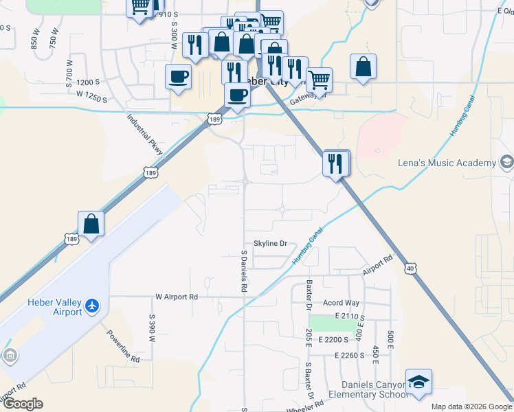 map of restaurants, bars, coffee shops, grocery stores, and more near 105 East Turner Mill Road in Heber City