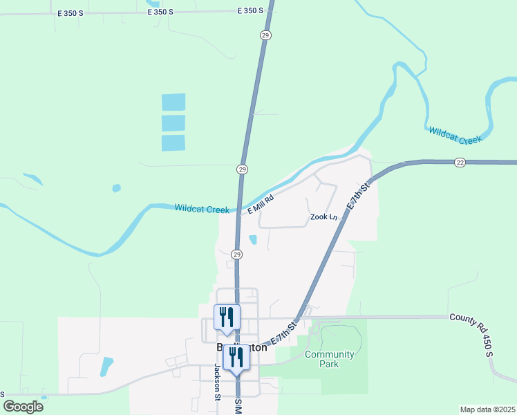 map of restaurants, bars, coffee shops, grocery stores, and more near 340 Zook Lane in Burlington