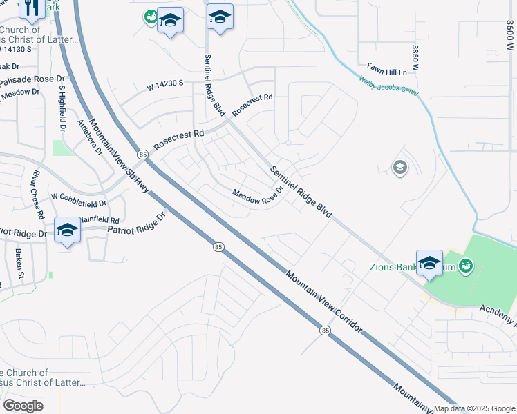 map of restaurants, bars, coffee shops, grocery stores, and more near 4276 West Juniper Shade Drive in Riverton