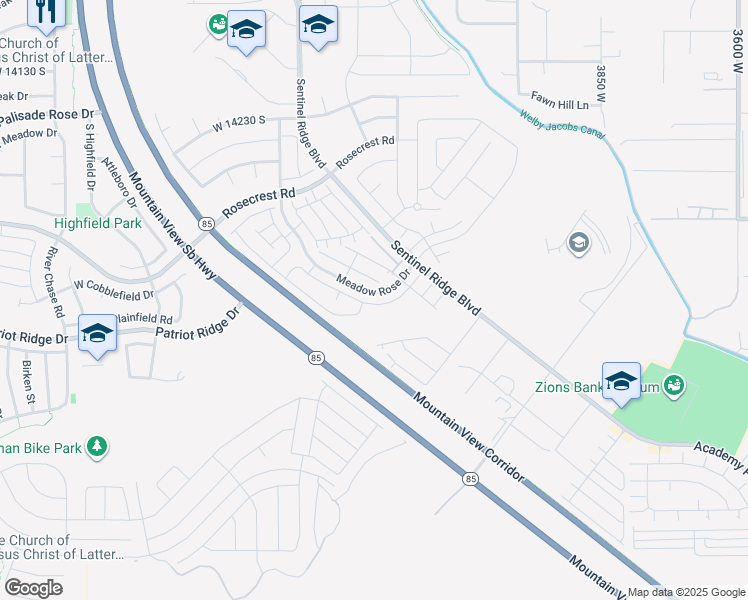 map of restaurants, bars, coffee shops, grocery stores, and more near 4276 West Juniper Shade Drive in Riverton