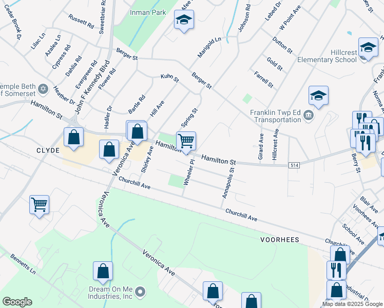 map of restaurants, bars, coffee shops, grocery stores, and more near 1218 Hamilton Street in Franklin Township