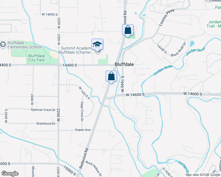 map of restaurants, bars, coffee shops, grocery stores, and more near 14643 1700 West in Riverton