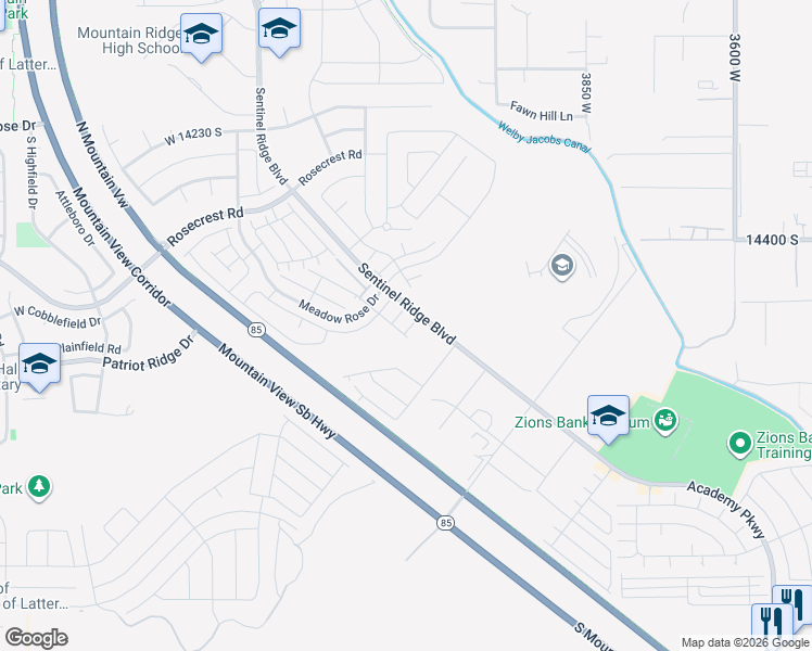 map of restaurants, bars, coffee shops, grocery stores, and more near 14564 South Trailhead Drive in Herriman