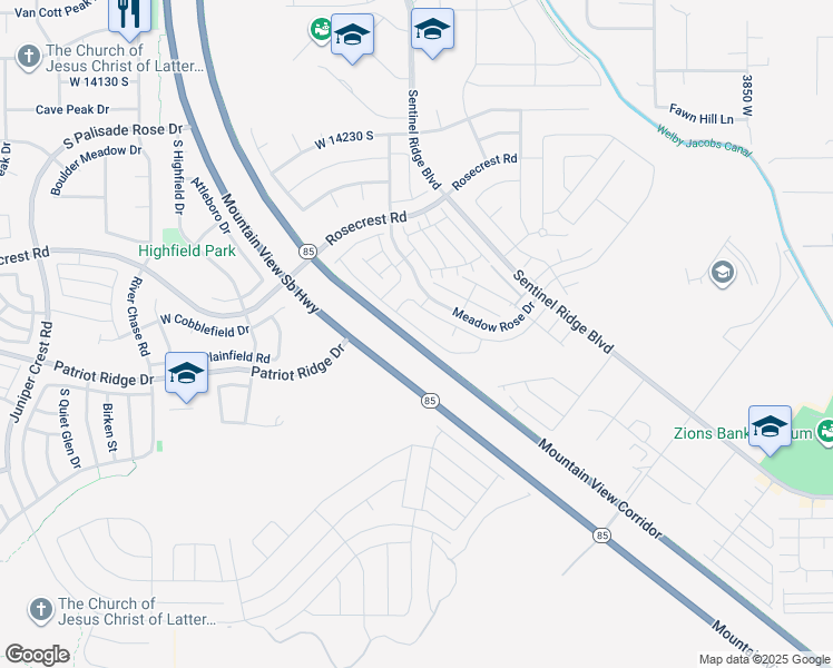 map of restaurants, bars, coffee shops, grocery stores, and more near 14548 South Quiet Shade Drive in Riverton