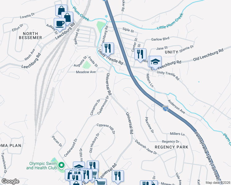 map of restaurants, bars, coffee shops, grocery stores, and more near 966 Cedarwood Drive in Pittsburgh