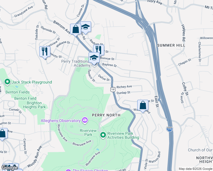 map of restaurants, bars, coffee shops, grocery stores, and more near 33 Semicir Street in Pittsburgh