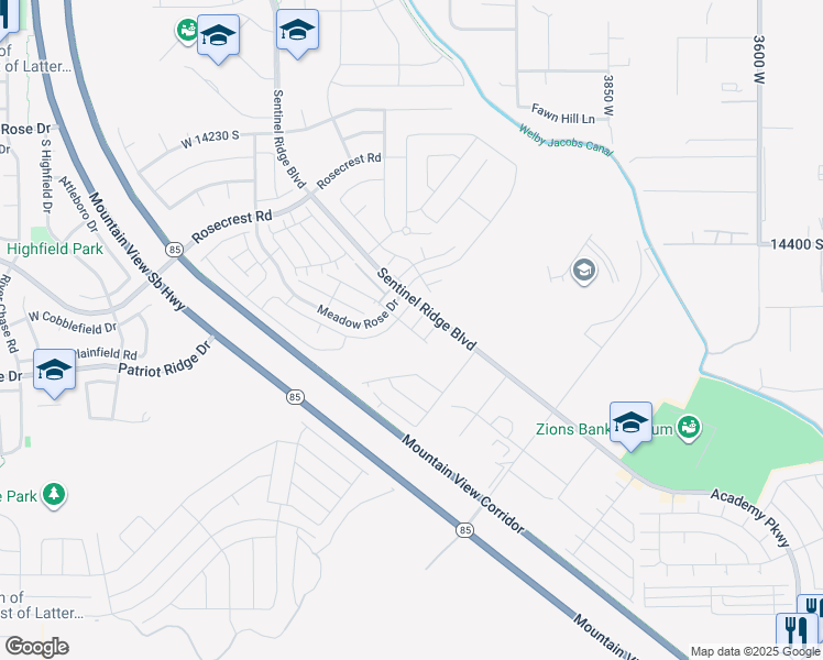 map of restaurants, bars, coffee shops, grocery stores, and more near South Trailhead Drive in Herriman