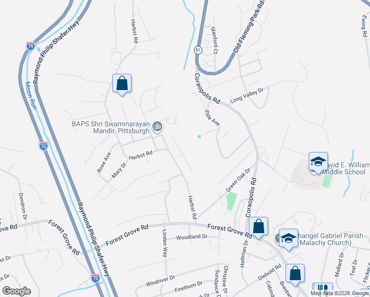 map of restaurants, bars, coffee shops, grocery stores, and more near 46 Herbst Road in Coraopolis