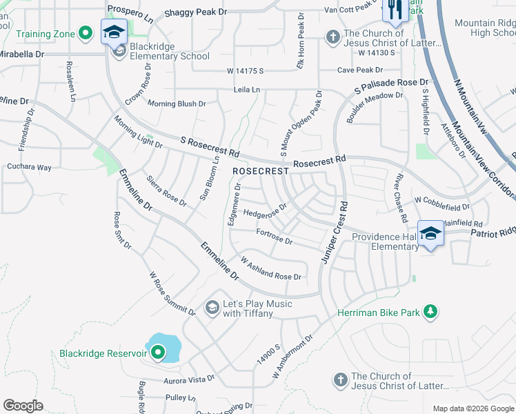 map of restaurants, bars, coffee shops, grocery stores, and more near 5227 Hedgerose Drive in Herriman