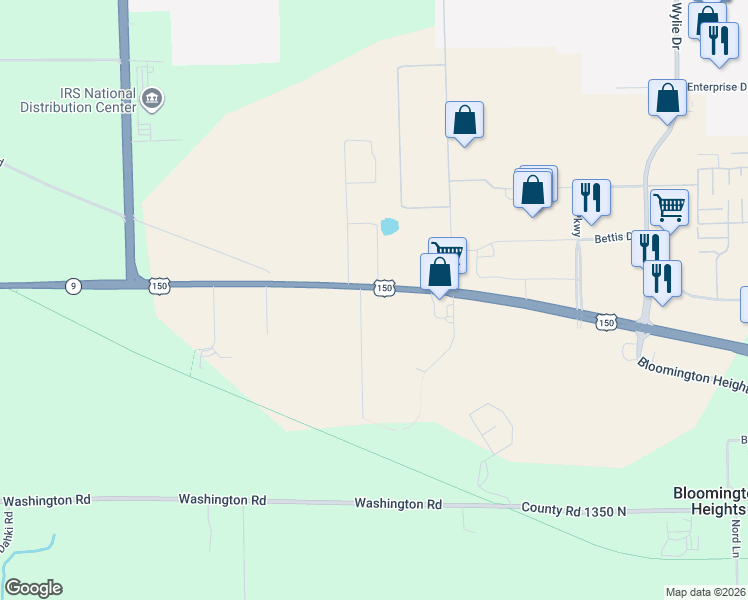 map of restaurants, bars, coffee shops, grocery stores, and more near 916 Avalon Way in Bloomington