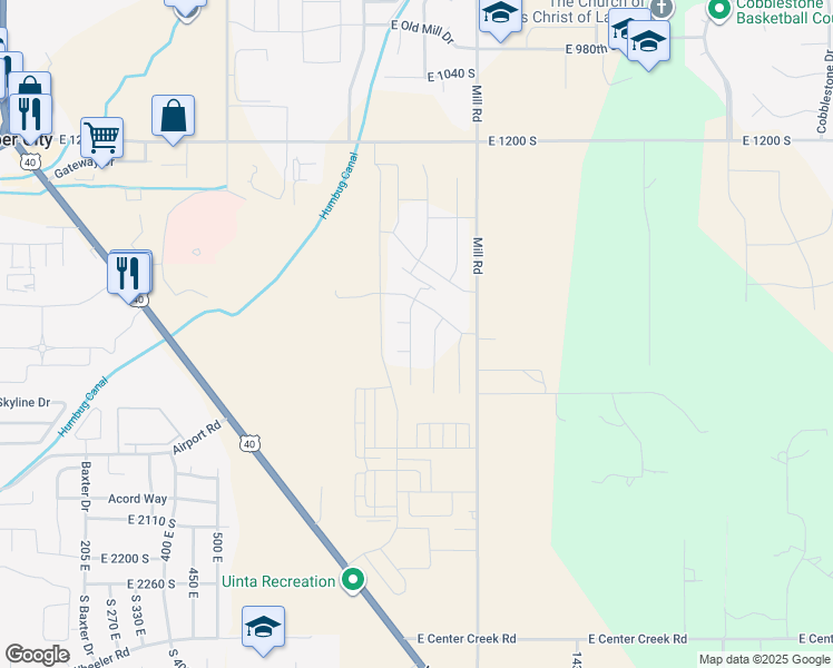 map of restaurants, bars, coffee shops, grocery stores, and more near 1661 South 1030 East in Heber City