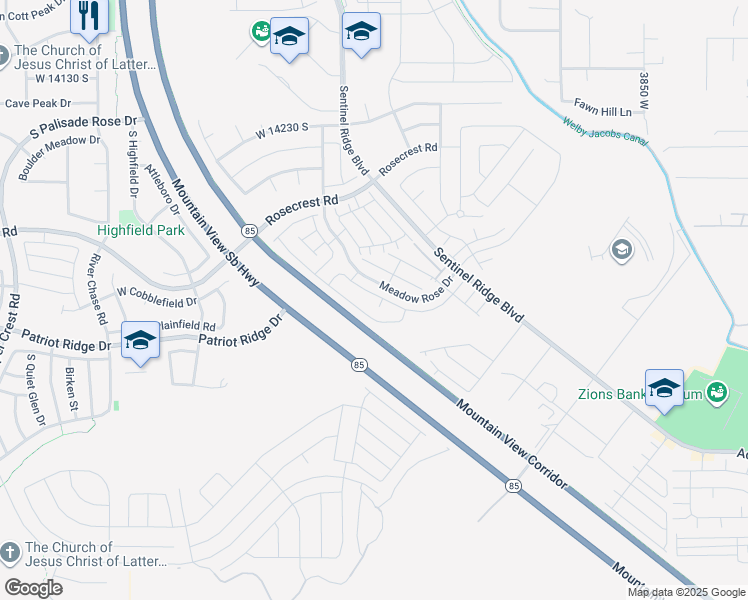 map of restaurants, bars, coffee shops, grocery stores, and more near 14540 Juniper Shade Drive in Herriman