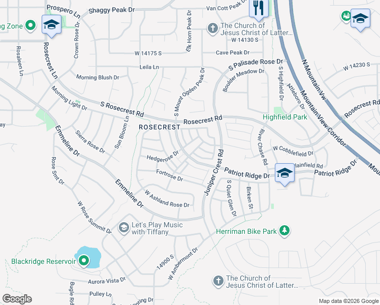 map of restaurants, bars, coffee shops, grocery stores, and more near 5086 West Wind Rock Lane in Herriman