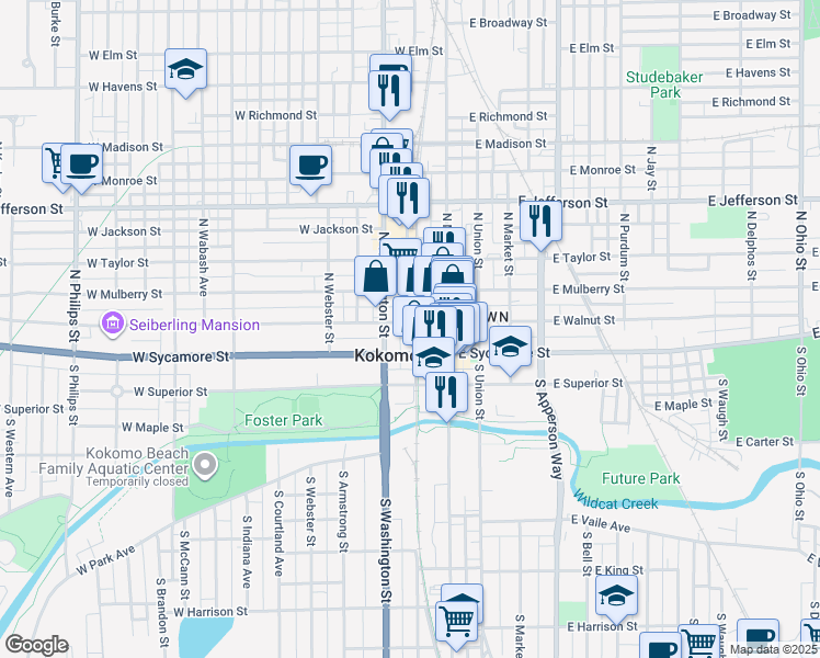 map of restaurants, bars, coffee shops, grocery stores, and more near in Kokomo