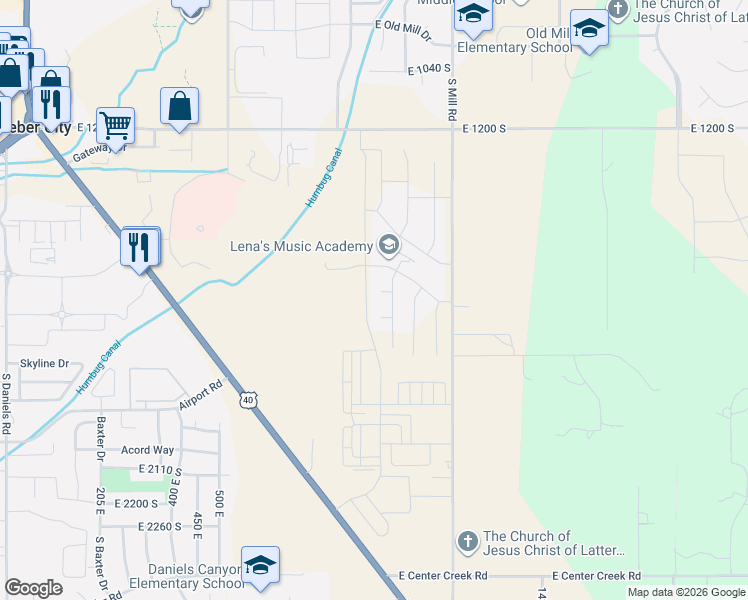 map of restaurants, bars, coffee shops, grocery stores, and more near 1006 East 1630 South in Heber City