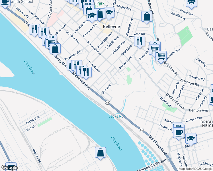 map of restaurants, bars, coffee shops, grocery stores, and more near 63 Longmore Avenue in Pittsburgh