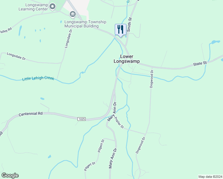 map of restaurants, bars, coffee shops, grocery stores, and more near 90 Centennial Road in Mertztown