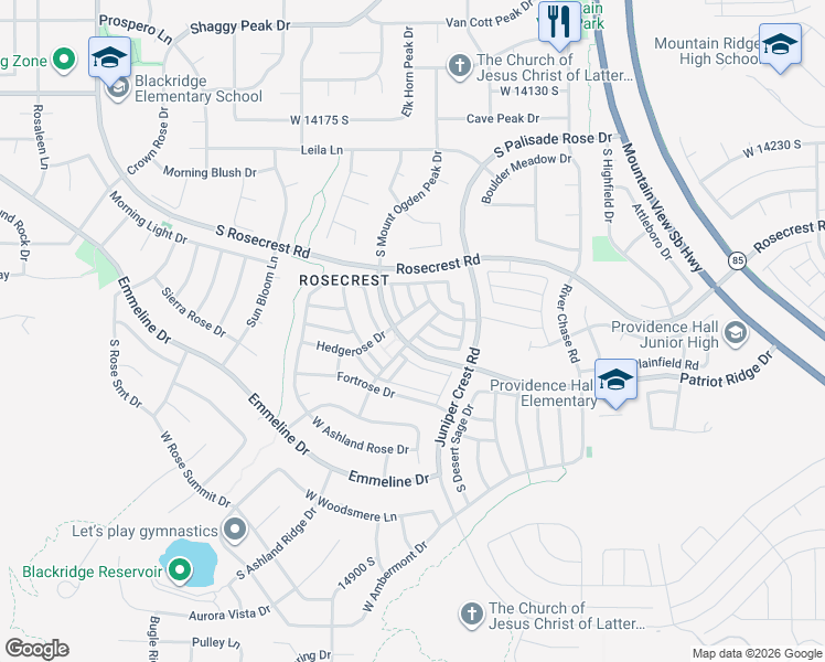 map of restaurants, bars, coffee shops, grocery stores, and more near 14493 Stone Stream Street in Herriman