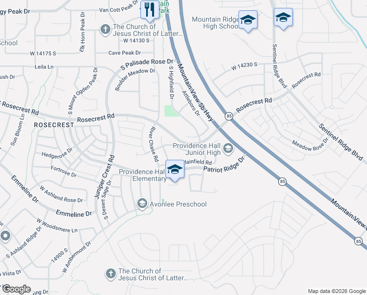 map of restaurants, bars, coffee shops, grocery stores, and more near 4739 Highfield Circle in Herriman