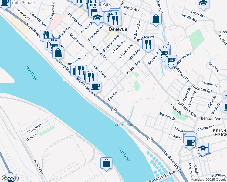 map of restaurants, bars, coffee shops, grocery stores, and more near in Bellevue