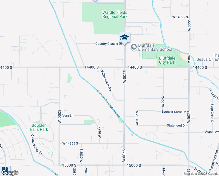 map of restaurants, bars, coffee shops, grocery stores, and more near 14538 Valley Crest Way in Bluffdale